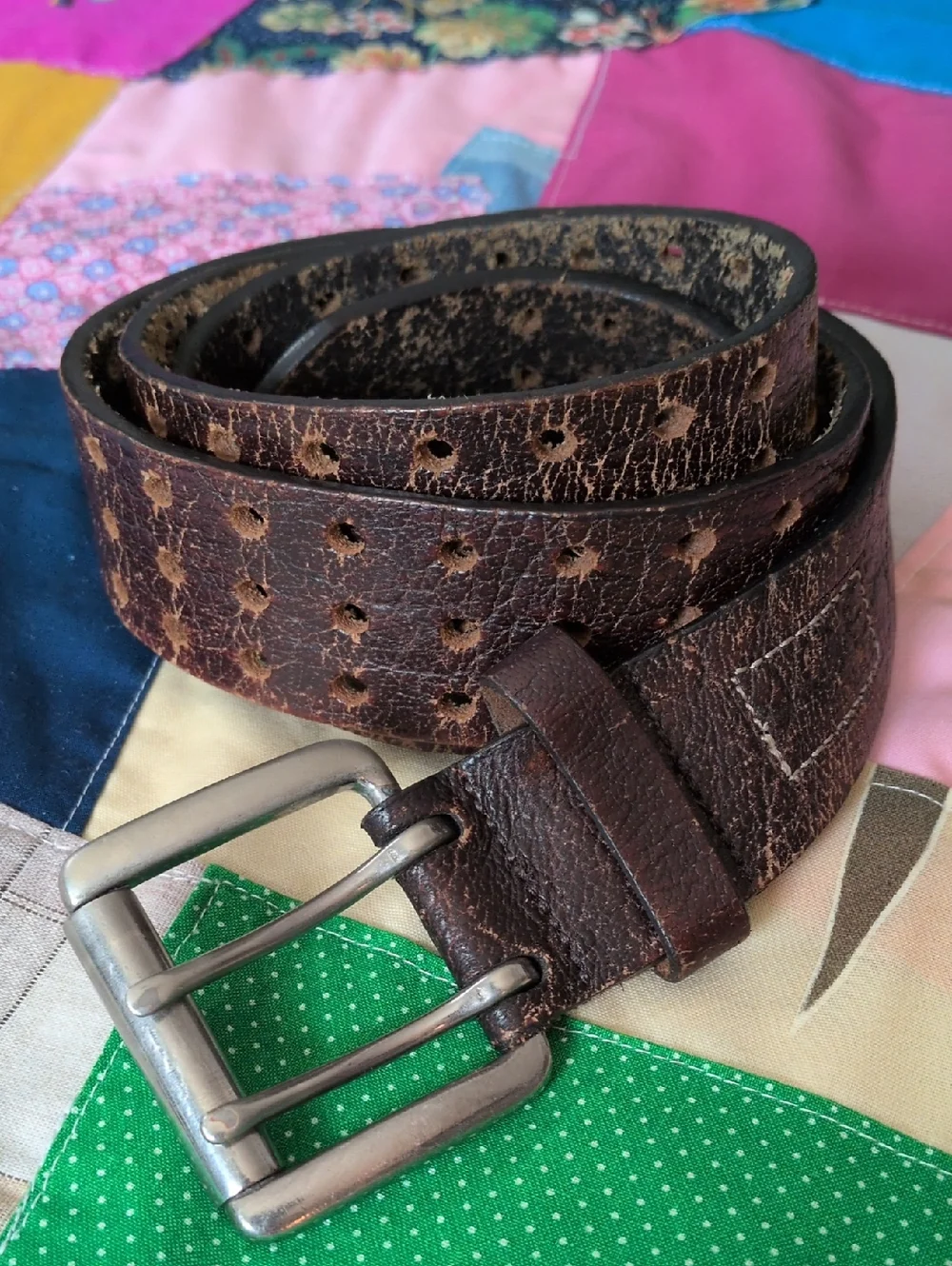 JOE by Joseph Abboud Distressed Leather Belt Size 38 Brown Soft Broken In